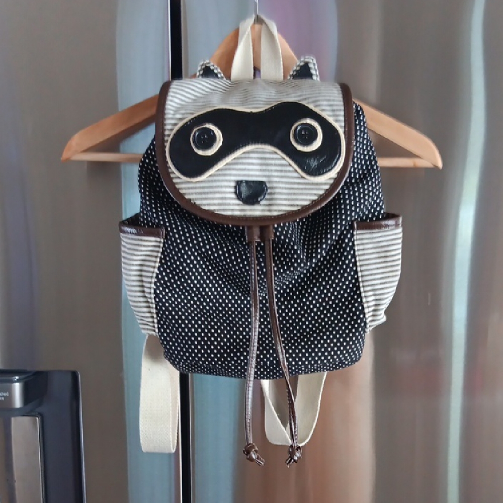 Kids Racoon Face Polka Dot Backpack - Black & Cream MOSSI MOSUPPLY CO